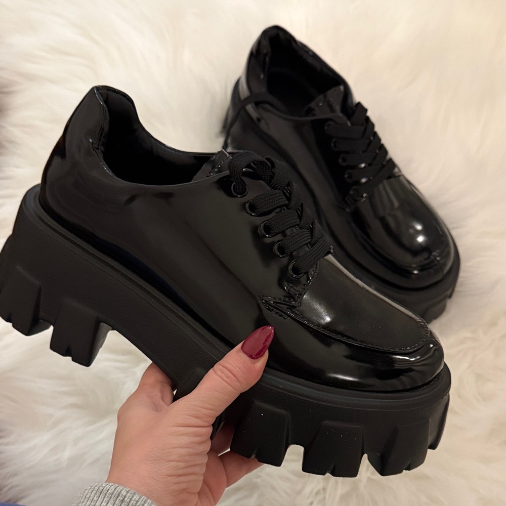 Princess Polly Glossy Black Platform Shoes